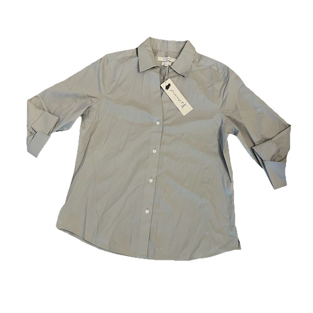 Foxcroft Women’s Top Medium Button Up No Iron Stretch Silver Career